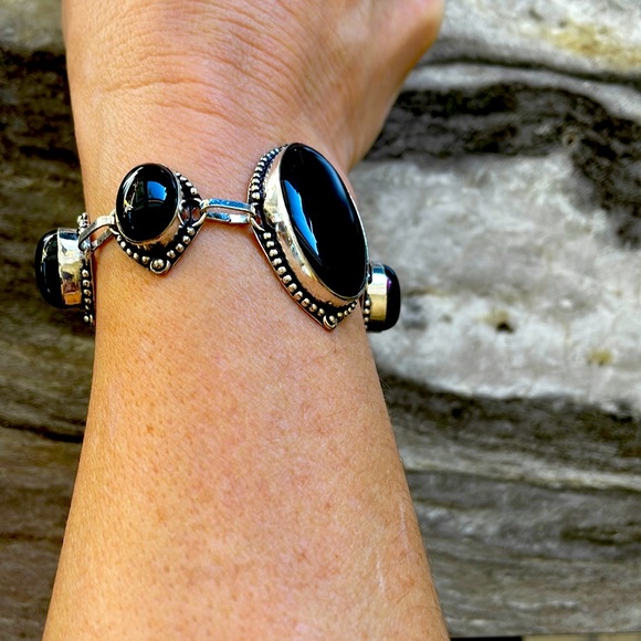 NWT 925 Silver Black Onyx 7” Bracelet- The Protection Stone - Picture 3 of 9